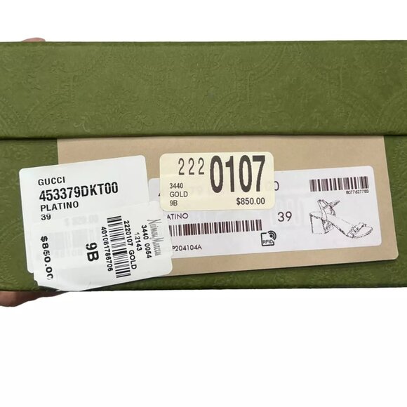 $850 Gucci Gold Marmont Metallic Lambskin Platino Sandals Heels sz 39/9B Heels - Picture 15 of 16